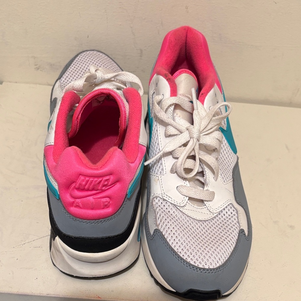 Nike White and Pink Air Max Sneakers with Gray and Teal Accents